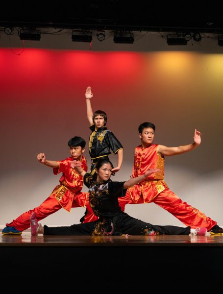 Sophomore Elaine Wang side splits in the "Gongfu" performance. She performed alongside freshman Alexander Starnes, freshman Aldric Tanzil and junior Austin Byun.