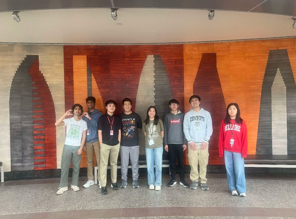 Eight Chemistry Club members pose for a picture before taking the Local Exam. Only two students advanced to the  National Exam.