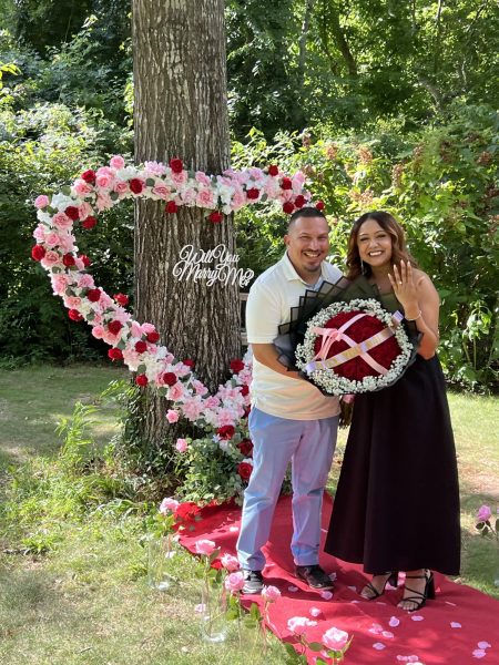 Lopez and Balderas celebrate after Lopez proposed. Lopez popped the question at Memorial Park, with the help of Solis.