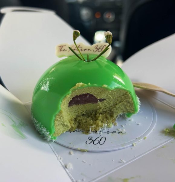 The strawberry matcha dome from The Artisan 360 crumbles under a perfect glaze and an adorable little sign. The dessert resembled the masterpieces of cooking shows I used to obsess over when I was younger.