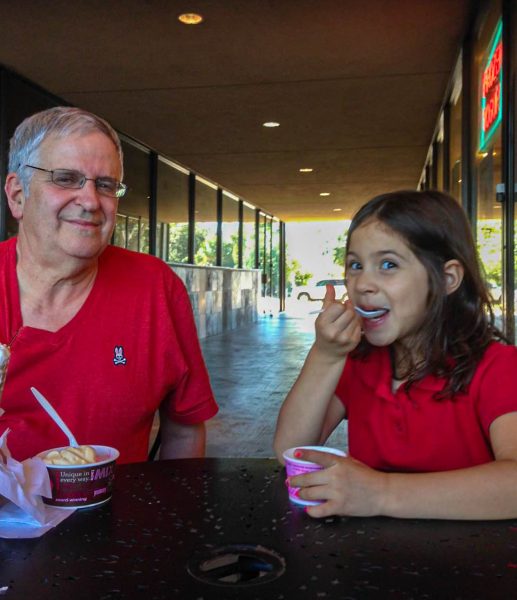 Parraga eats ice cream with her grandfather, Ilan Orner, at Marble Slab. She was 6 years old at the time and her grandparents were visiting from Australia.