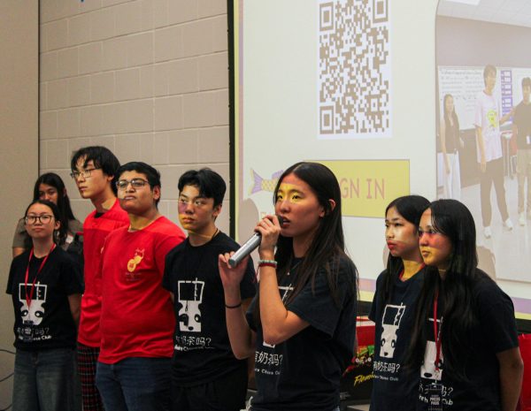 The 2025-2026 BCC officers give instructions and officer introductions, opening their first meeting of the year. Sophomore officer Serena Zhao made announcements and welcomed new and returning members.