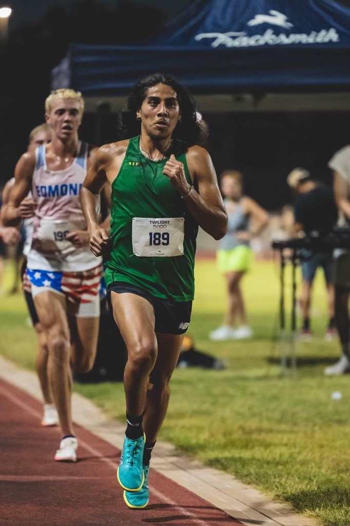 Safety Program Manager Oscar Garcia runs in the Oklahoma City Twilight 5000 race in June 2024. He placed first in Heat 5 of the race with a time of 15:26.39.