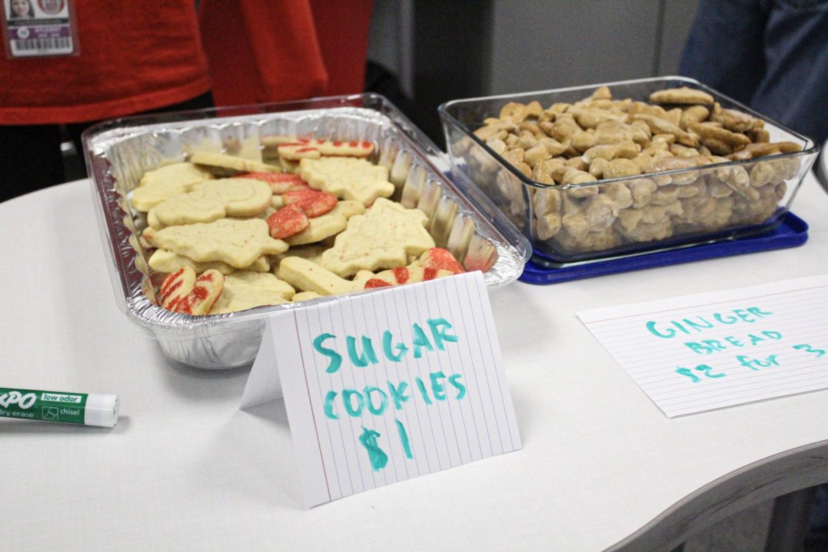 Sugar cookies and gingerbread cookies are laid out for students to choose from. The club had held successful food sales before, according to Nguyen.