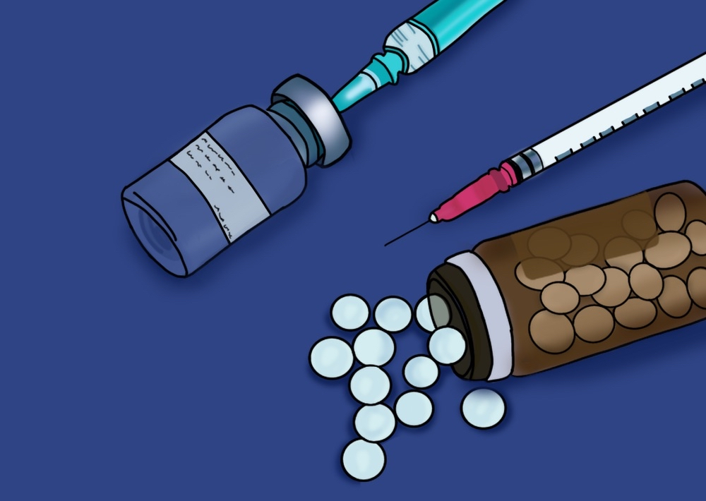 Pill bottles and syringes lay out for Clavicular's daily routine. He stated in an interview the long list of drugs he takes to look more attractive and he urges others to do the same. 
