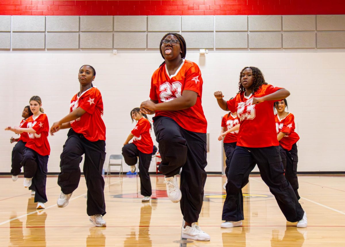 Sophomore and Cadet Chloe Ray performs the Cadet’s hip hop routine. The Cadets perform one dance at competition, a hip hop to a remix song with artists like Snoop Dogg, George Brown, Beyonce and Megan Thee Stallion.