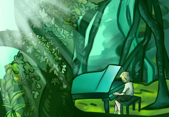 A scene from Piano Forest, the show that originally ignited Dargahi's love for piano. “I love the whole vibe of the show,” Dargahi said. “It's beautiful how it's only him, nature, and the piano.”