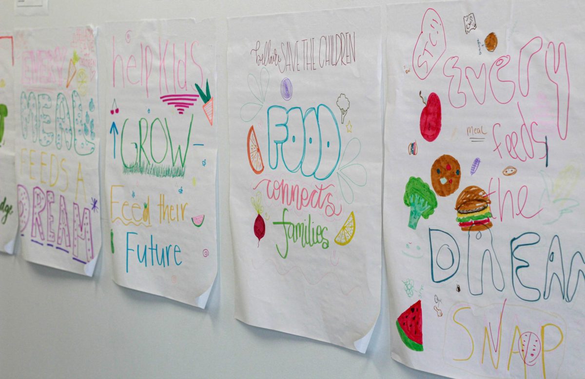 SNAP awareness posters, created during Save the Children Club’s meeting, are displayed in the halls of the second floor academic wing. The posters emphasized the impact of food assistance for children.