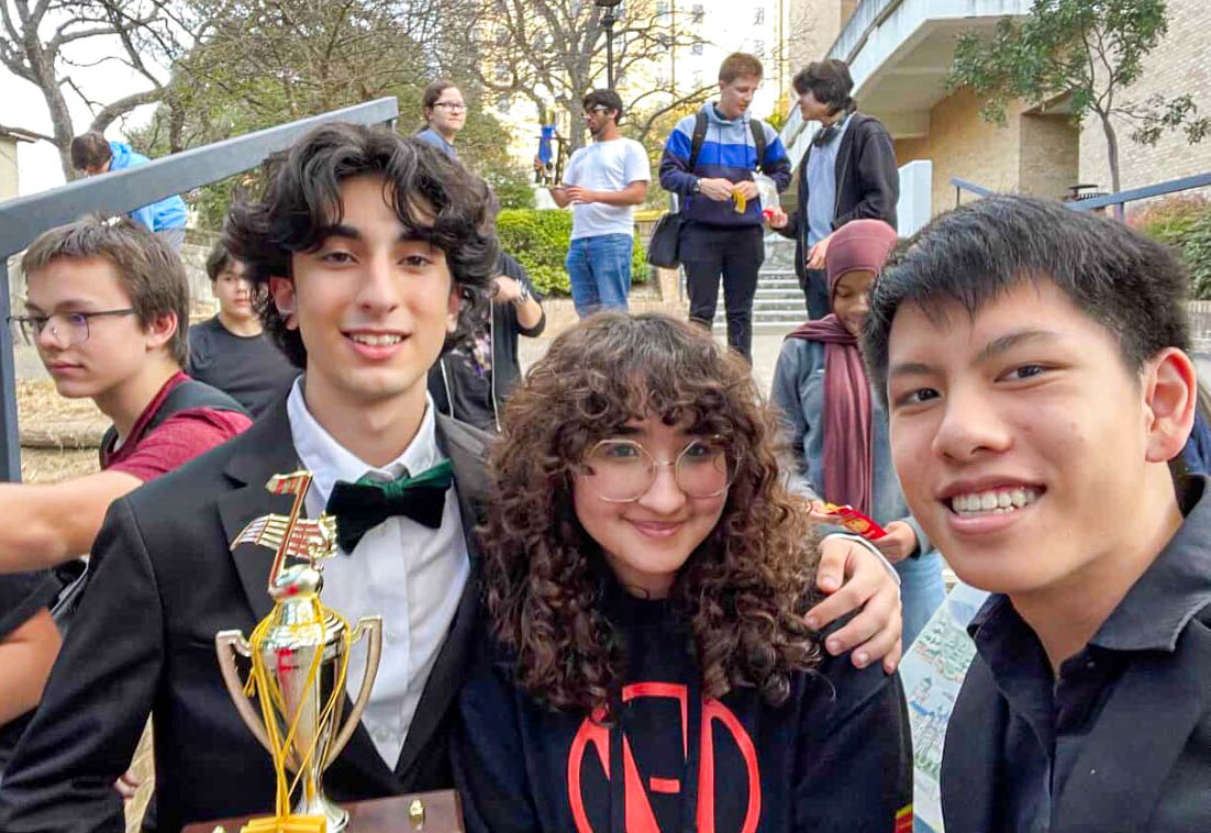 Dargahi (left), posing with his girlfriend and violinist, Rocha (middle), and cellist, Ethan Ho (right) after winning 4th at Houston Music Festival. “When our name got called, we jumped for joy,” Dargahi said. “It really encouraged us to practice for next year and do even better!”