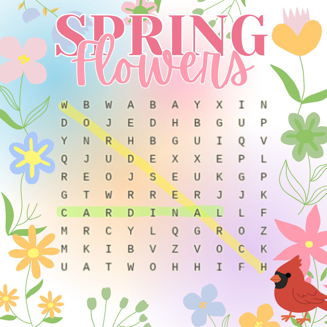 Cardinal Word Search: Spring Flowers
