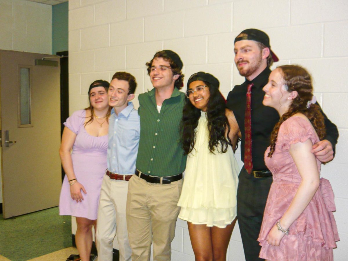 From left to right: sophomore Ella Wolf, junior Ryan Wexler, junior Connor Gary, senior Rianah Patel, senior Richard Manne and senior Sydney Kasman pose for a photo together as the technical crew of Red Bird Production’s UIL OAP “The Legend of Sleepy Hollow.” As a whole, they won the “Best Crew” award for their work on the project.  