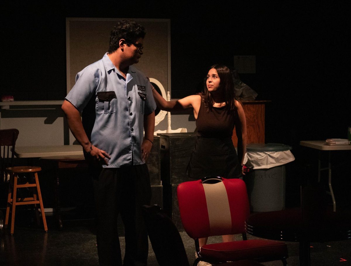 Senior Juliette Nahman encourages the security officer, played by Junior Francisco Ochoa-Medina after he stood up to their boss. This is Nahman’s last year participating in Brown Bags before going to college. 
