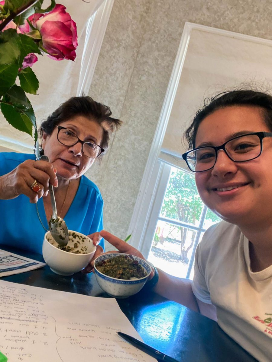 Senior Lela Izaddoost showcases a traditional Iranian dish, ghormeh sabzi, a beef stew containing dried lemons, herbs, beef and red kidney beans. Izaddoost learned how to make the dish for the first time with her Iranian grandmother. 
