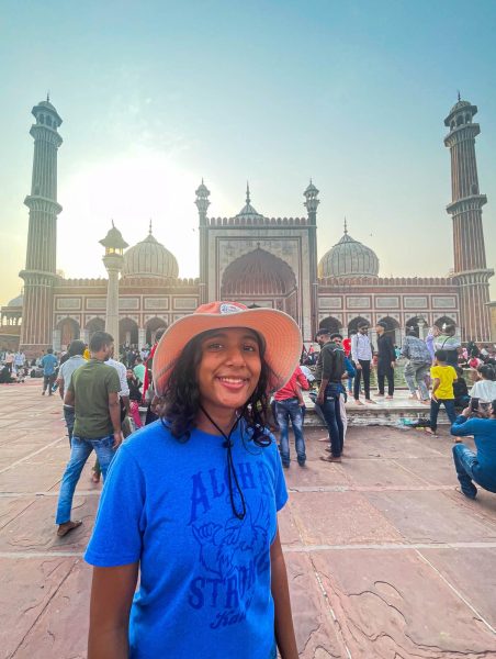 I stand in front of the Jama Masjid in Chandini Chowk, Delhi. That day, my family and I went to the Qutb Minar, India Gate, and Humayan’s Tomb.